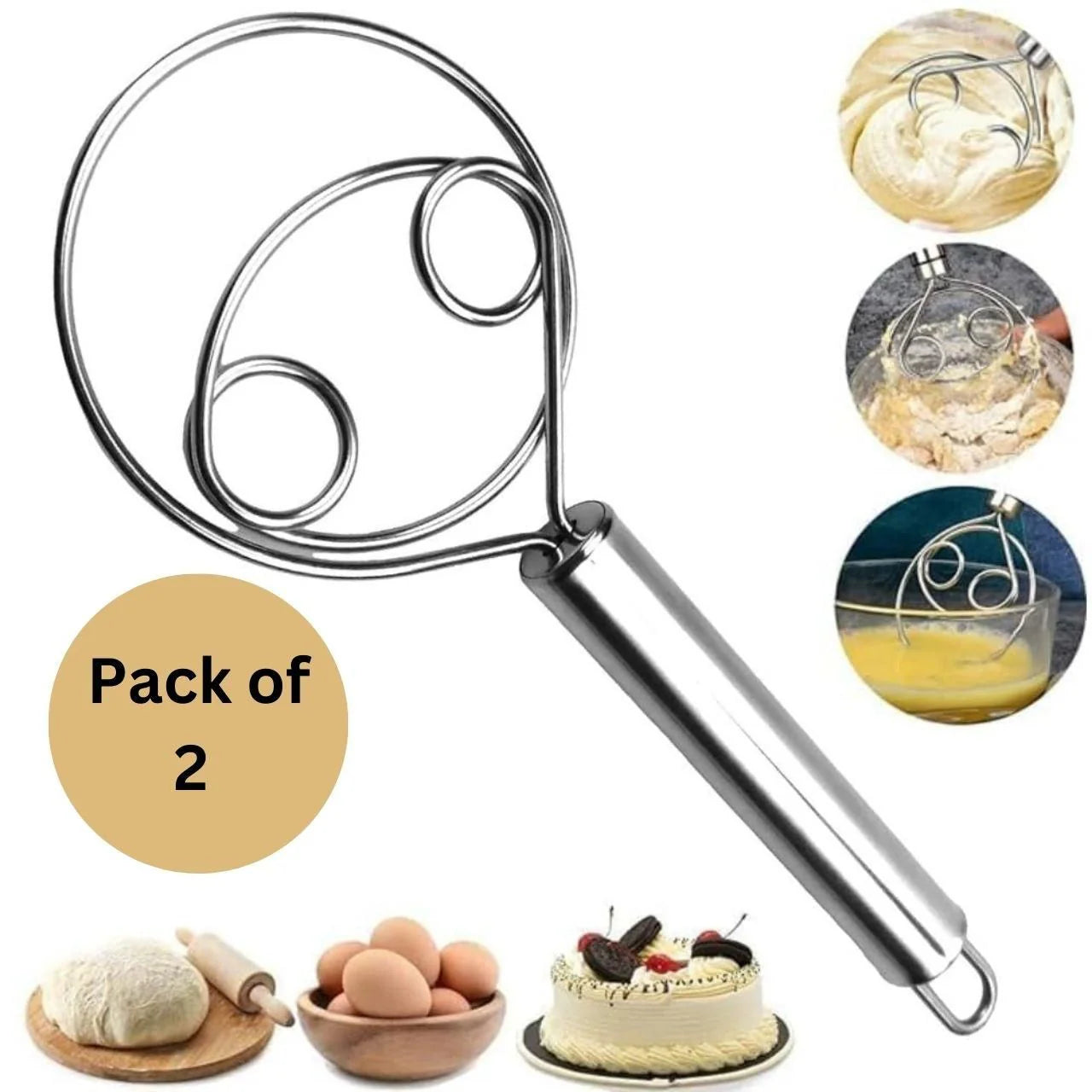 Perfecter Stainless Steel Bread Whisk, Bread Mixer Making Tools (Pack of 2)