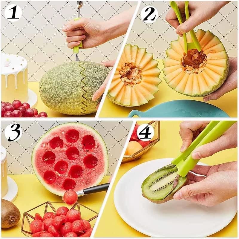 4 in 1 Stainless Steel Watermelon Cutter Fruit Carving Tools Set