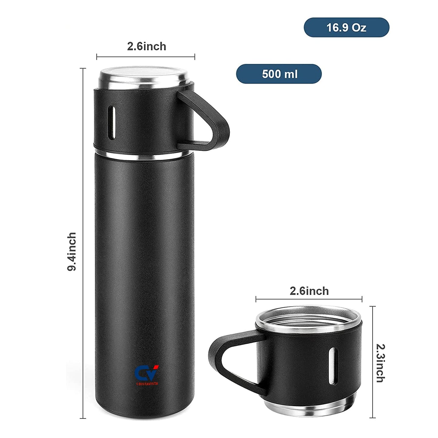 PERFECTER Premium Bottle with 3 Cups for Coffee Hot Drink and Cold Drink