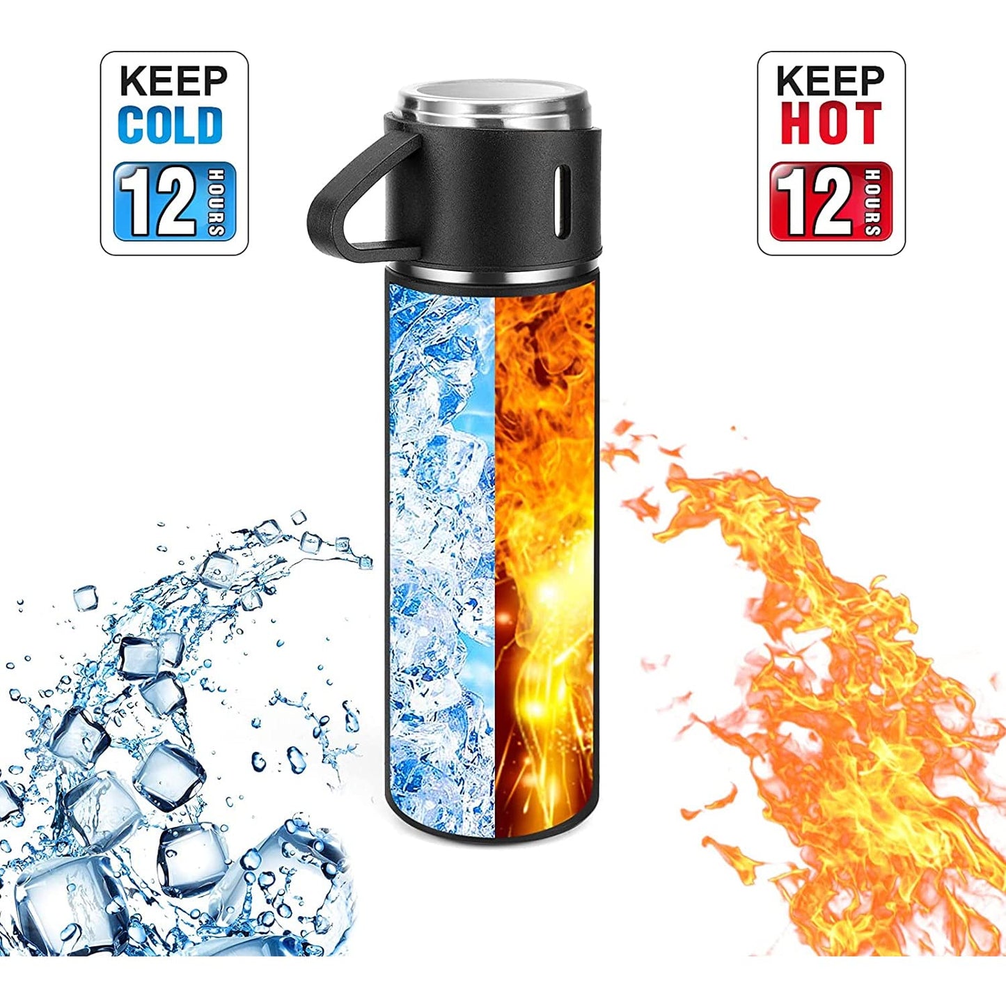 PERFECTER Premium Bottle with 3 Cups for Coffee Hot Drink and Cold Drink